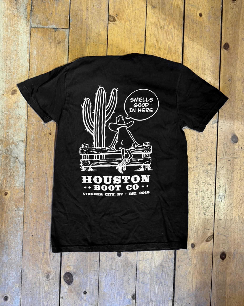 Smells Good T-Shirt, back with Smells Good in Here cactus cowboy graphic